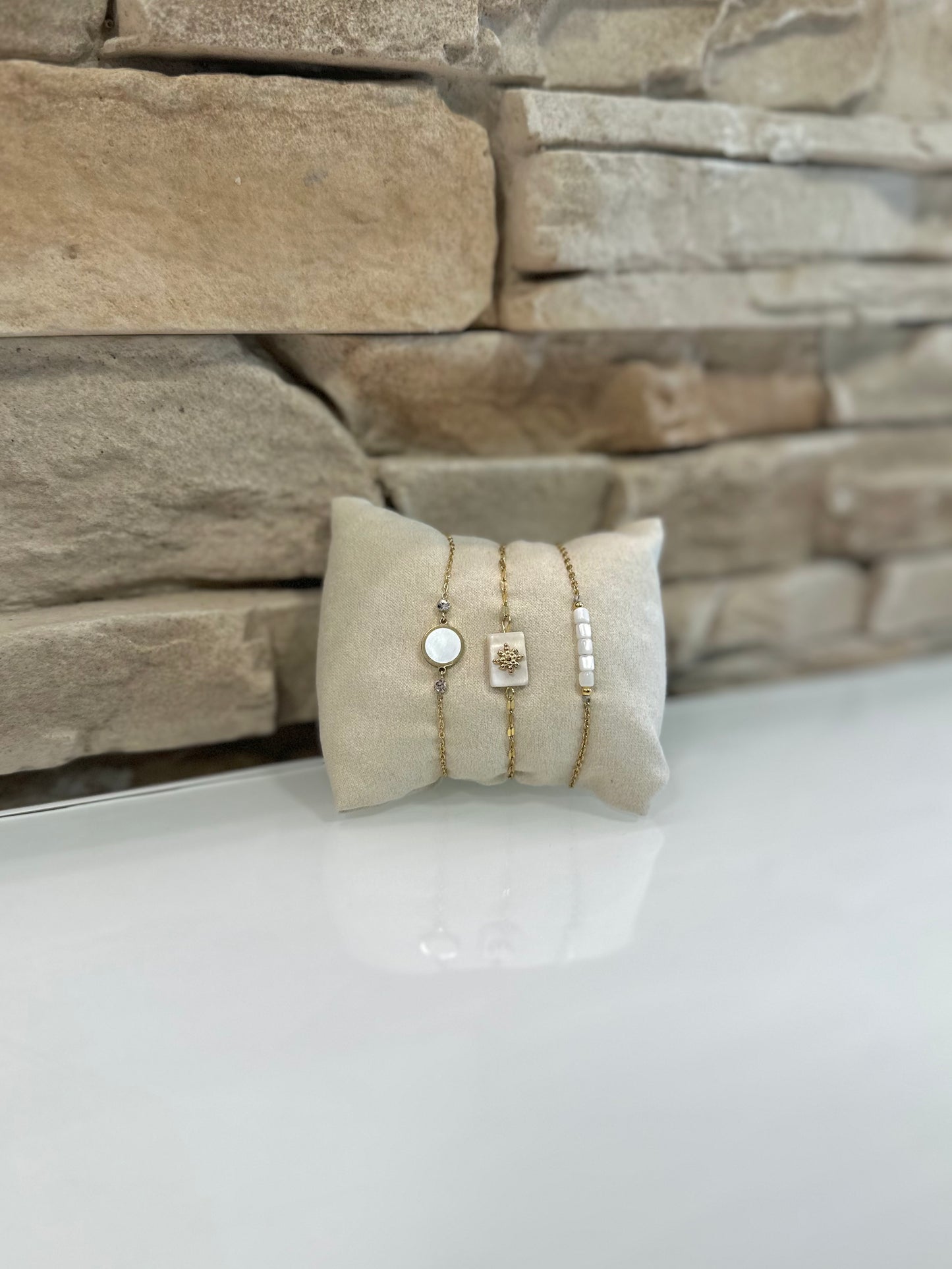 Ensemble de 3 bracelets en acier inoxydable doré et blanc