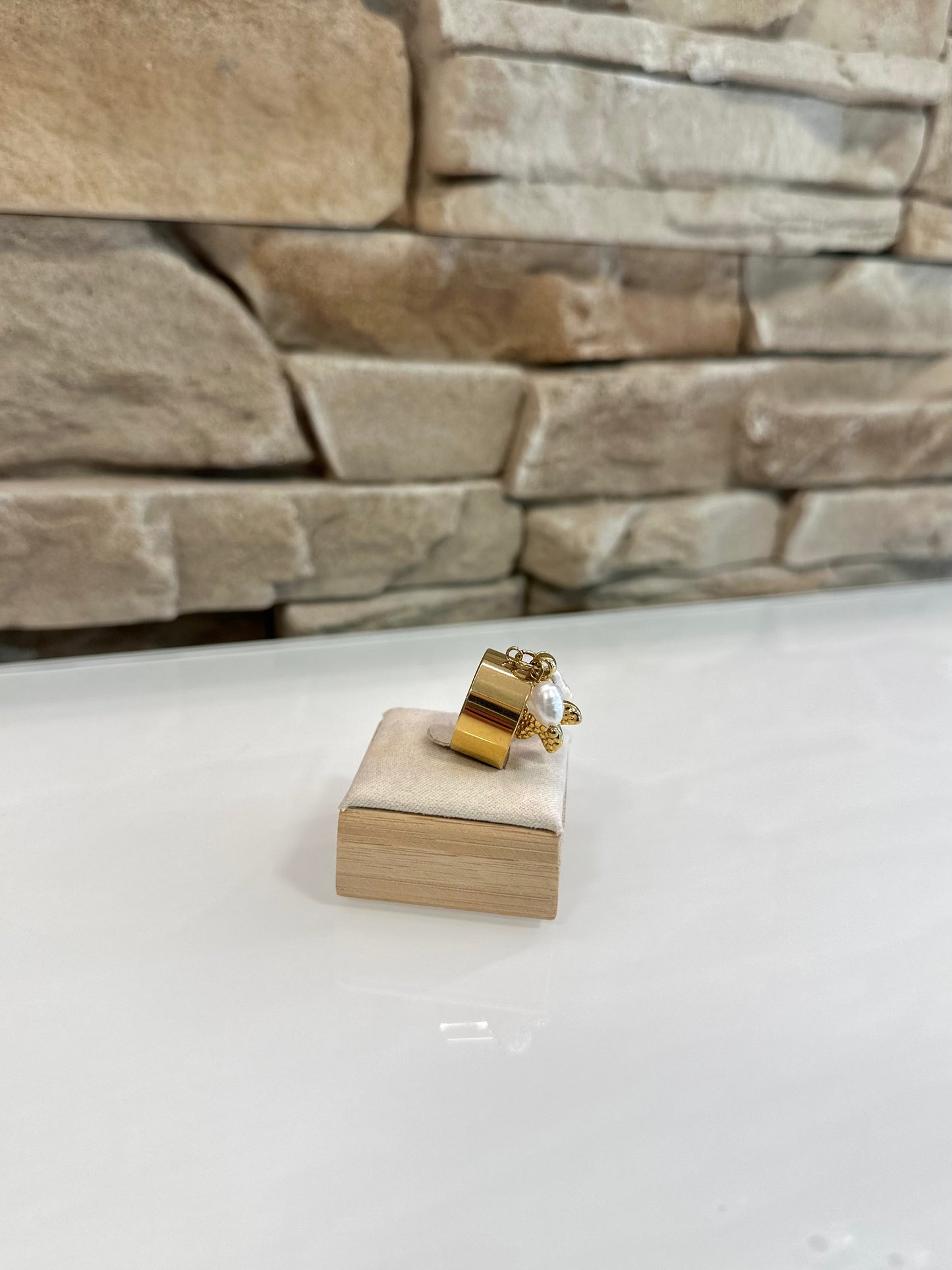 Bague ajustable en acier Inoxydable doré à breloque