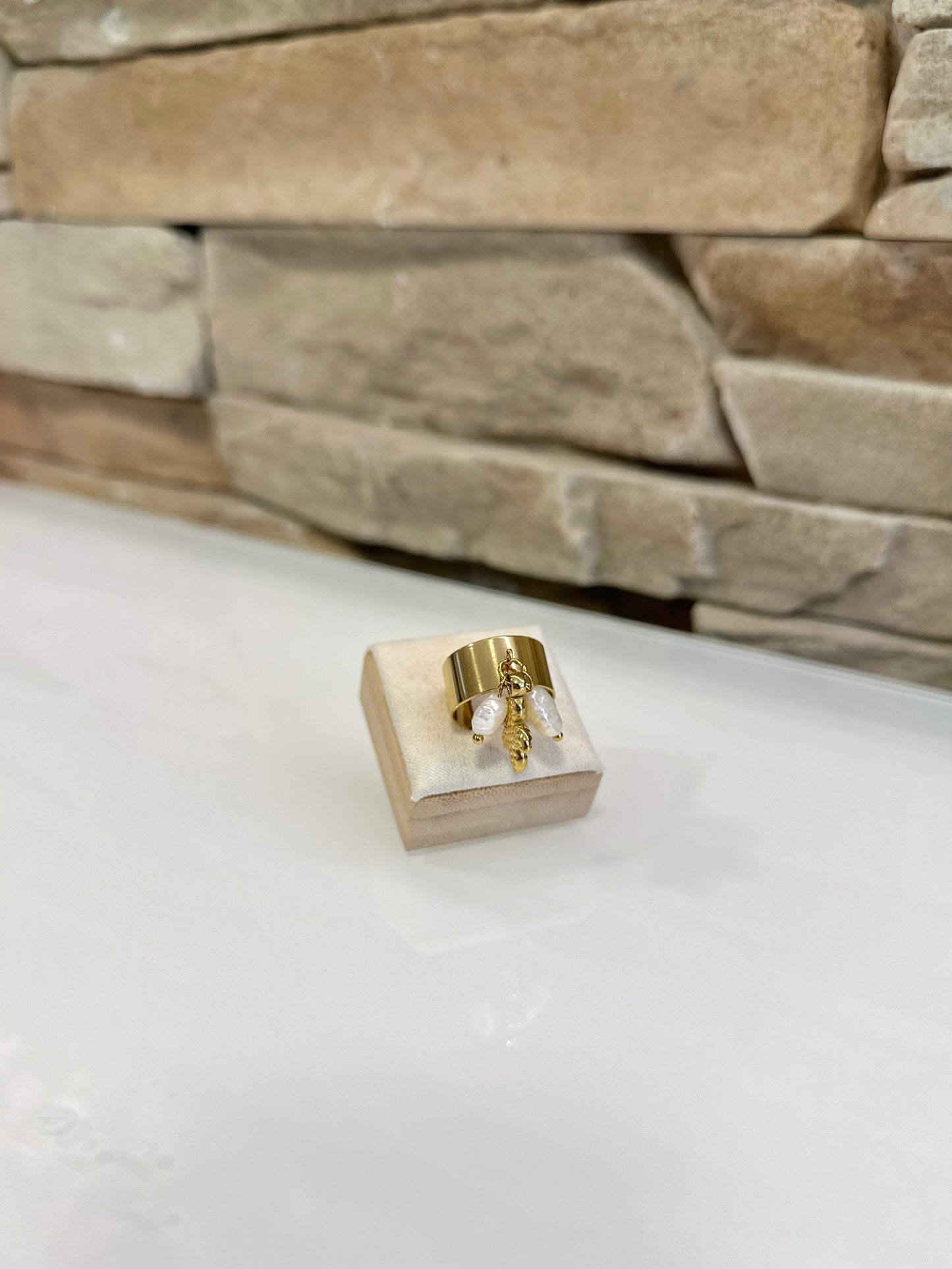 Bague ajustable en acier Inoxydable doré à breloque