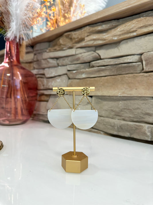 Boucles d'oreilles blanches et dorées en acier inoxydable