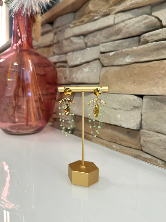 Boucles d’oreilles dorées et vertes en acier inoxydable