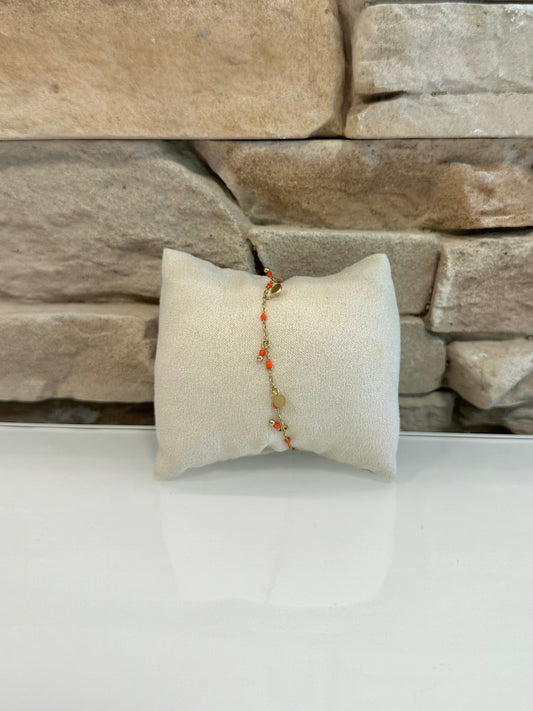 Bracelet doré en acier inoxydable tons corail & rouge orangé