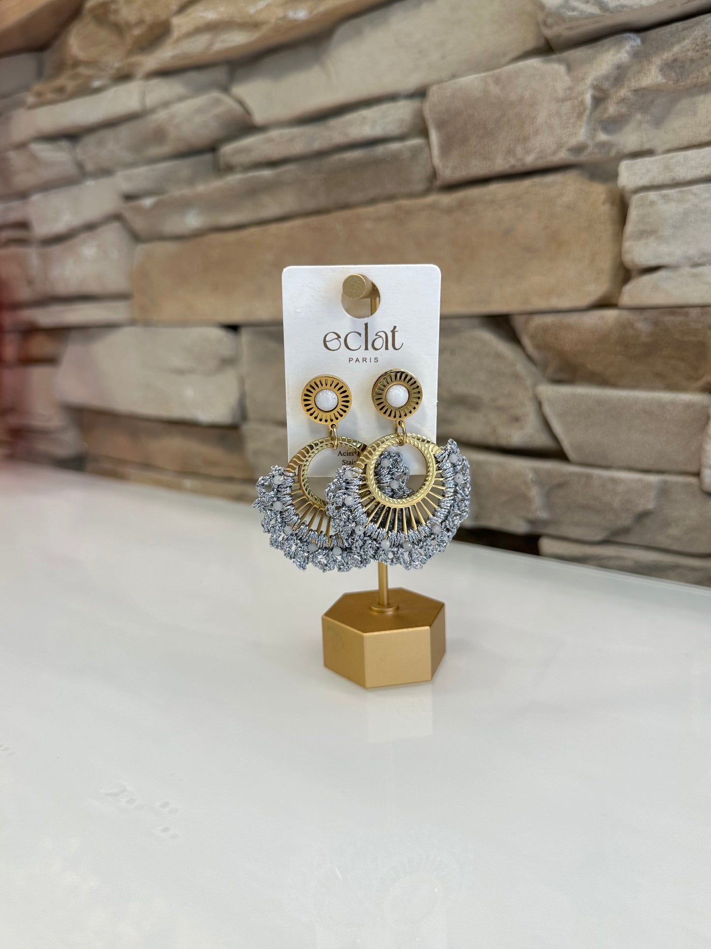 Boucles d'oreilles dorées/argentées irisé