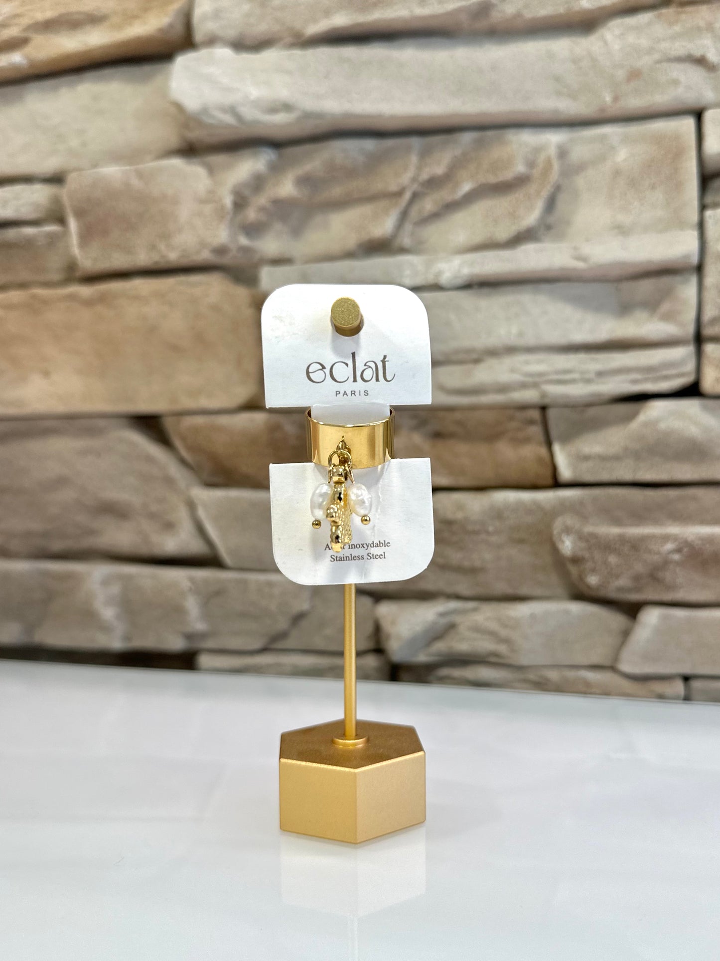 Bague dorée breloque en acier inoxydable