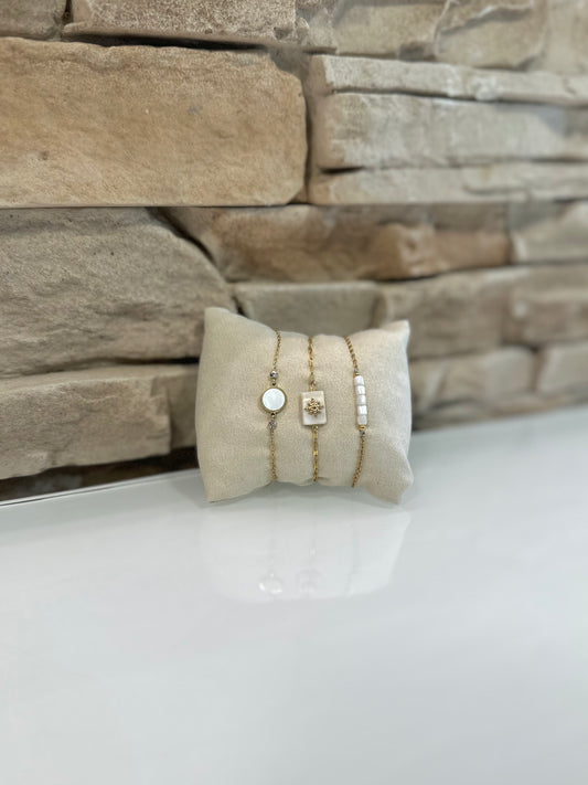 Ensemble de 3 bracelets en acier inoxydable doré et blanc
